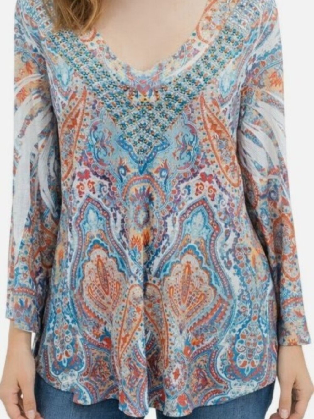 Reba Paisley Beaded V-Neck Tunic